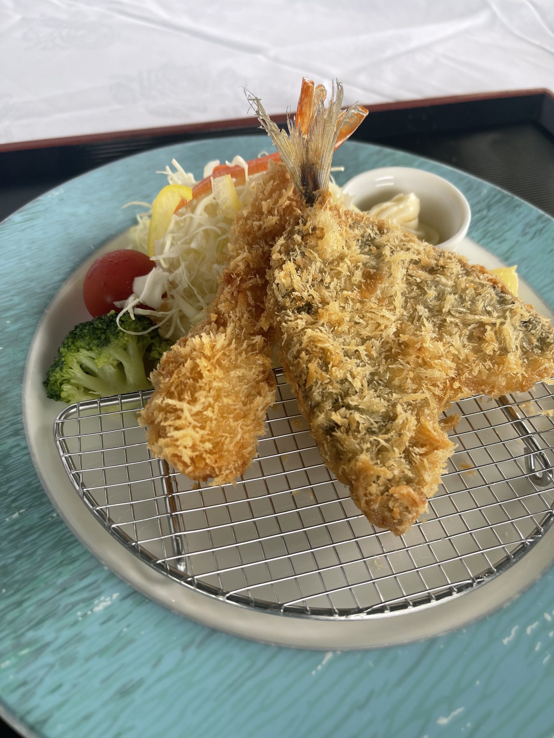 海老とアジフライ定食